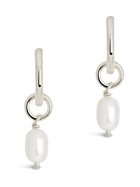 Sterling Forever Sterling Silver Pearl Drop Hoop Earrings